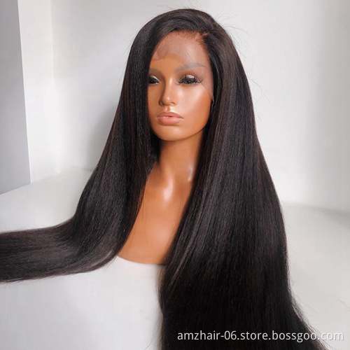 Cheap Kinky Yaki Straight Indian Virgin Human Hair Lace Frontal Wig Pre Pluck Swiss Lace Front Human Hair Wig For Black Women